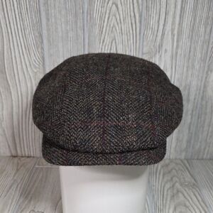 Mucros Weavers Irish Tweed Flat Cap Herringbone Brown Mens Size Large